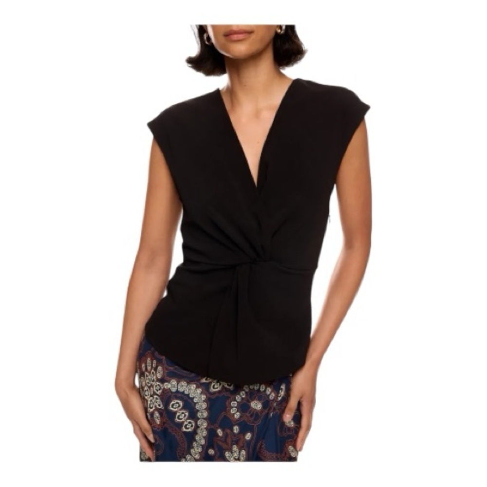 Tanya Taylor Alyssa Top V Neck Cap Sleeves Black Crepe Size Medium
